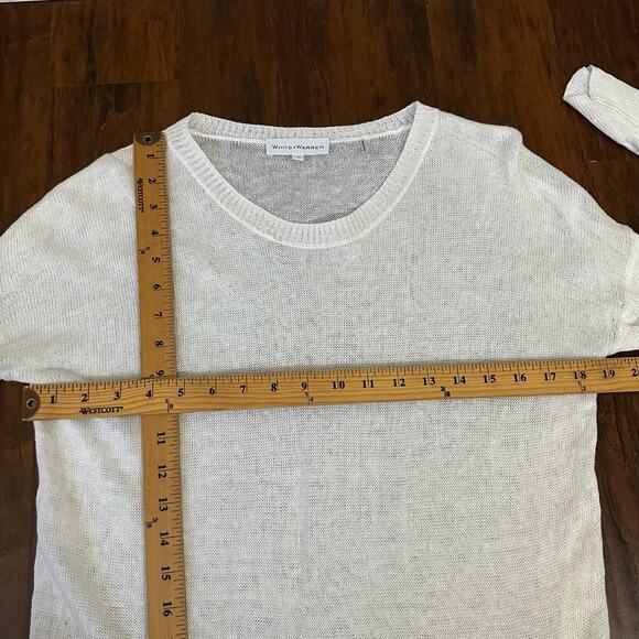 WHITE + WARREN Knotted Crew Neck Sweater White Linen LS Open Knit - Picture 10 of 11